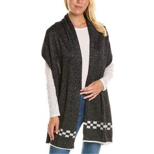 Hannah Rose Racer Check Cashmere-Blend Wrap in Black, NWT